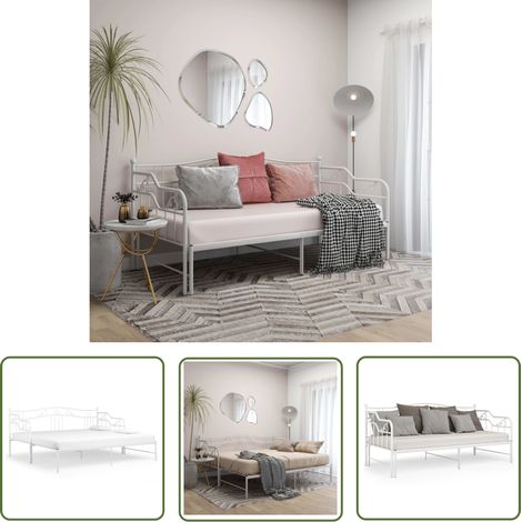 The Living Store Ausziehsofa Bettgestell Weiß Metall 90x200 cm - Ausziehsofa - Bettgestell - Schlafsofa - Gästebett - Wohnzimmermöbel (1/5)
