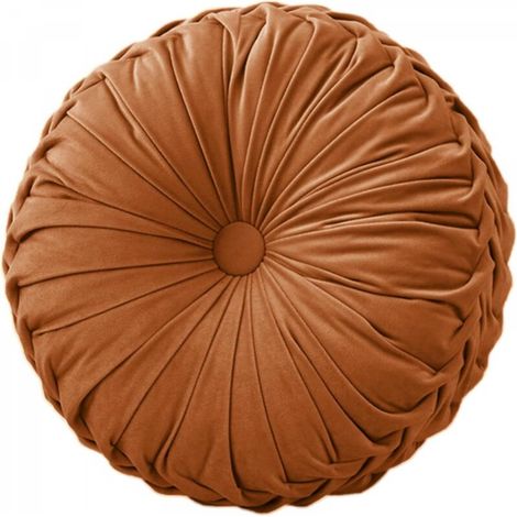 1 coussin de chaise rond marron de 35 cm de diamètre et 10 cm de hauteur. Coussin d'assise lavable en mousse à mémoire de forme. (1/5)