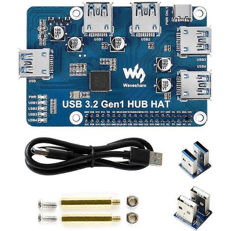 Carte d'extension USB 3.2 Gen1 Waveshare pour Raspberry Pi 4B, 3B+, 3B, 2B, Zero W et WH : 4 ports USB 3.0, installation Plug & Play sans pilote. (1/5)