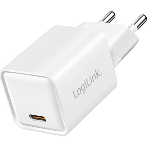 Caricabatterie LogiLink USB-C GaN da 20 W con Power Delivery 3.0 e Quick Charge 3.0, colore bianco. (1/5)