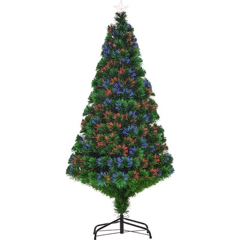 HOMCOM Künstlicher Weihnachtsbaum 150 cm mit Glasfaser künstlich Tannenbaum mit LED Beleuchtung, 180 Spitzen Christbaum Weihnachtsdeko inkl. Metallständer für drinnen (1/5)