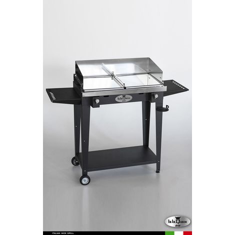 Grill 8.6 Inox Piastra liscia - Grigio antracite - Con portapiatti - Con paraschizzi - Con kit mensola e ruote - barbecue, griglia, giardino, carne, a gas, acciaio made in Italy