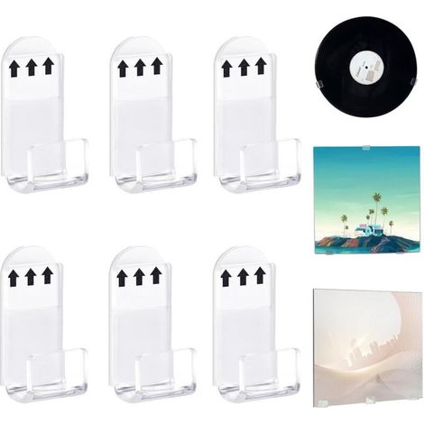 6 Pcs Accroche Vinyle Mural,Porte Vinyle Mural,Support D'affichage Mural pour Disque Vinyle sans vis,Support de Disque Vinyle en Acrylique Transparent Autocollant(Transparent) (1/4)