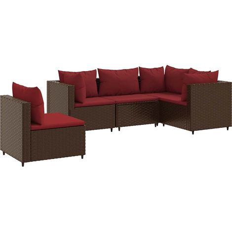 Maison Exclusive - 5-tlg. Garten-Lounge-Set mit Kissen Braun Poly