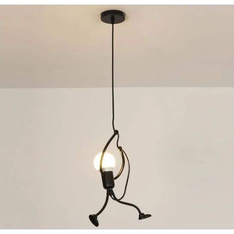 Lámpara colgante moderna y creativa de hierro con diseño de personajes de dibujos animados, ideal para dormitorio infantil, mesita de noche, sala de estar o ático. Color negro. (1/4)