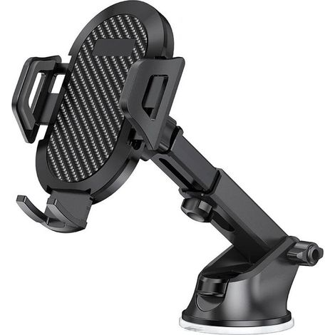 Support Téléphone Voiture - Support Universel 4.7-7.2 Pouces avec Ventouse pour Pare-brise, Tableau de Bord ou Bureau - Design Style Carbone, Anti-vibration et Réglable 360° (1/5)