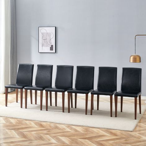 Set de 6 sillas de comedor minimalistas de piel sintética negra y metal efecto nogal (1/5)
