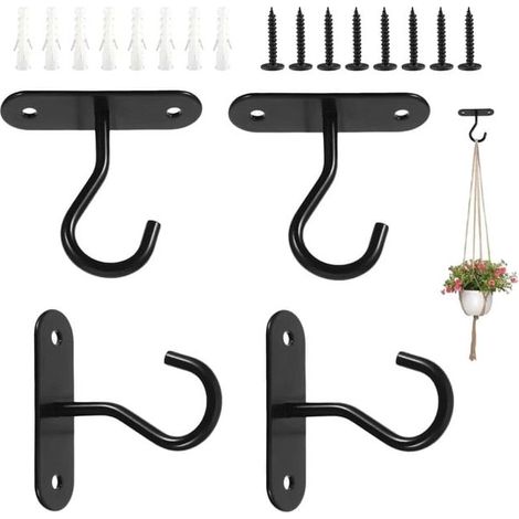 4-teiliges Wand-Pflanzenhänger-Set, Hängepflanzenhaken, Wandhaken, schwarze Haken mit Schrauben und Dübeln (1/5)