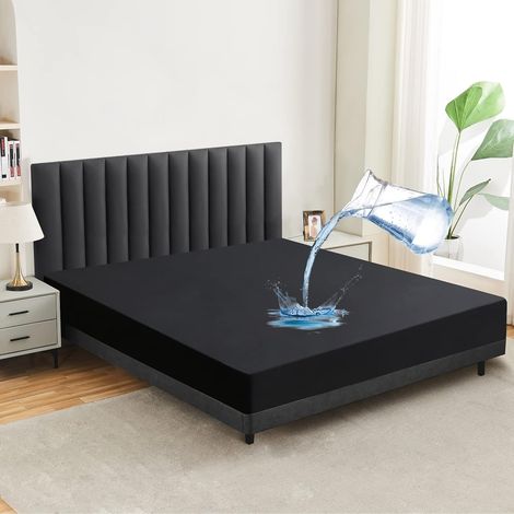 Waterproof Mattress Protector, 160 x 200 cm, Breathable, Fitted Sheet, Washable at 60 Degrees, Black (1/5)