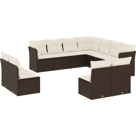 vidaXL Set Divani da Giardino 11 pz con Cuscini Polyrattan Marrone (1/5)