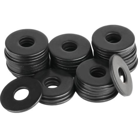 50 rondelle M5, rondelle in acciaio inox, rondelle metalliche, rondelle piatte nere in acciaio inox per viti e bulloni filettati, dadi, riparazioni domestiche, ufficio, officina (M5) (1/5)