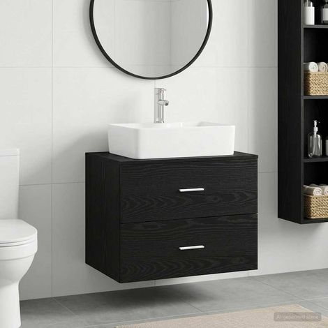 vidaXL Juego de muebles de baño Roble Negro Madera de ingeniería (1/5)