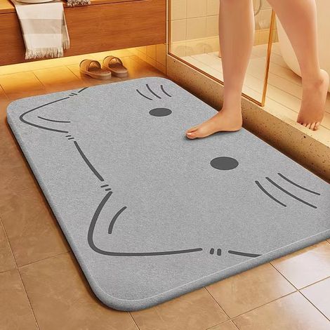 Tapis de bain doux en terre de diatomée — Absorption instantanée de l'eau, tapis de sol (40 x 60 cm) — Modèle de chaton