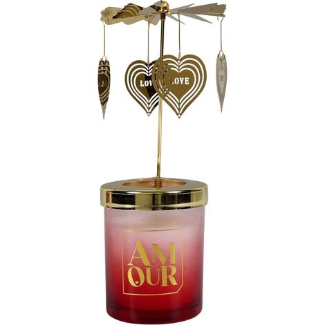 Bougie parfumée avec carousel de coeur (H16 cm) collection amour senteur rêve poudré (1/3)