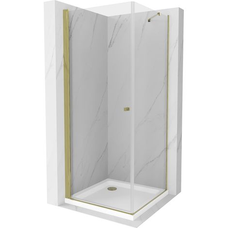 Mexen Pretoria cabine de douche pivotante 90 x 90 cm, transparent, or + receveur Flat - 852-090-090-50-00-4010 (1/5)