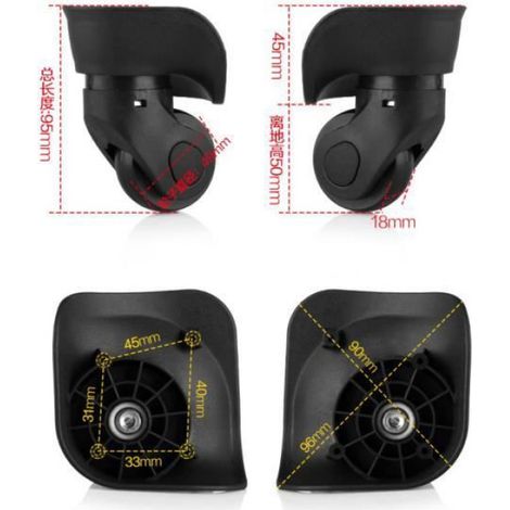 Roulettes universelles - VGEBY - PVC - Lot de 2 - Noir - Double roulette à vis (1/4)