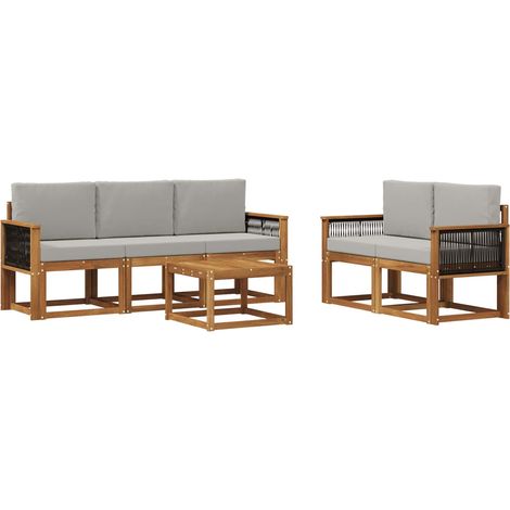 Outdoor Sofa Set with Cushion 6 pcs Natural and Light Grey vidaXL