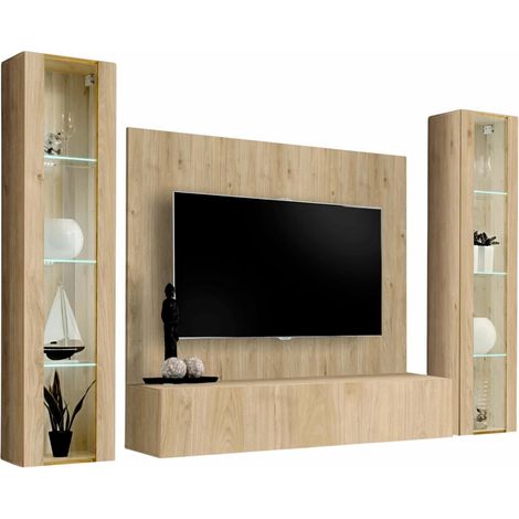 Ensemble Meuble TV Mural "Fly AP2" 260cm Naturel (1/2)