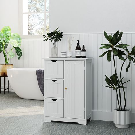 Mobiletto da bagno, cassettiera da bagno, 3 cassetti, ripiano, MDF, bianco (1/5)