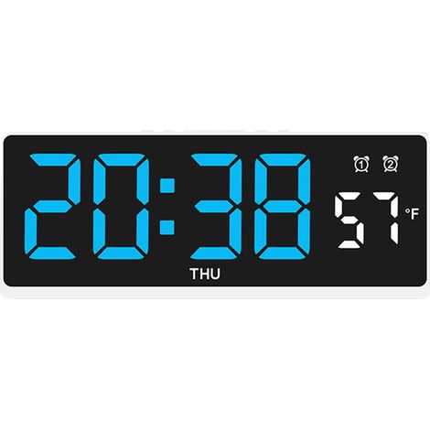 Horloge Numérique Murale - Affichage Heure Date Semaine Température - Réglage Luminosité 3 Niveaux - Fonction Réveil - 15,5 x 2,3 x 6,2 cm - 1 Pièce (1/5)