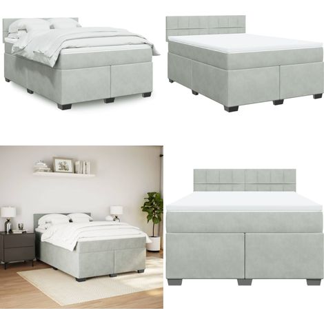 Sommier à lattes de lit et matelas Gris clair 140x190cm Velours - Lit Double - Matelas À Ressorts Ensachés - Surmatelas - Literie - Chambre À Coucher - Home & Living (1/5)