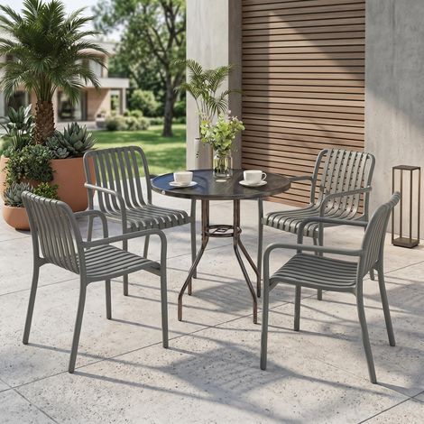Lot de 4 Chaises,  Chaises de Jardin Empilables en Gris Anthracite - Design Ergonomique avec Accoudoirs Rayés, anti-UV - Mobilier Moderne
