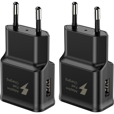 Chargeur Secteur USB 15W - Lot de 2 - Noir - Charge Rapide Adaptative - Pour Samsung Galaxy Et Android - Compact (1/5)