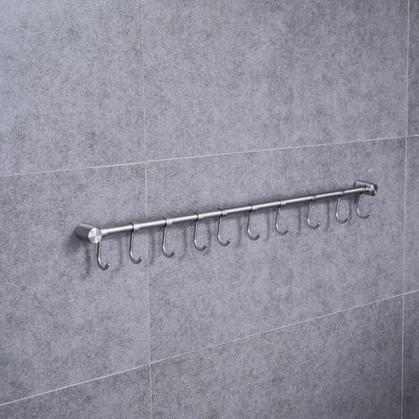 Crochet à torchon,Crochet Barre de Cuisine en Acier Inox avec Argent(600 mm + 10 crochets) (1/5)