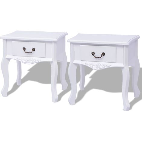 Mesita de noche cómoda mueble de dormitorio 2 piezas MDF blanco 1402181