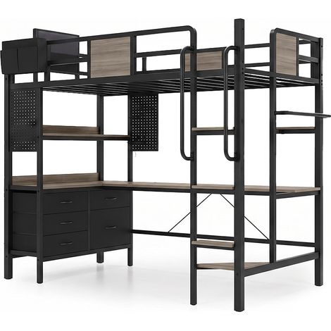 Litera Metalica Juvenil Tena Gris 90cm, Escritorio + 5 Cajones, 90cm, Gris (1/4)