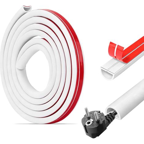 Goulotte de câbles autocollante en PVC blanc - Barre de câbles flexible semi-circulaire pour mur et plafond - Goulotte de câbles découpable blanche pour cacher les câbles - 2 m - Pour TV, bureau (1/5)