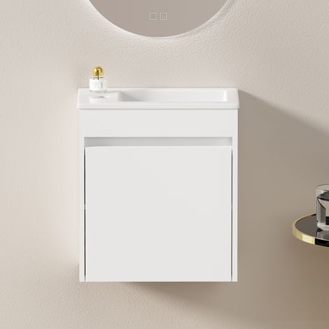 Armoire toilette blanche 46 cm meuble salle de bain rangement spacieux porte amortie