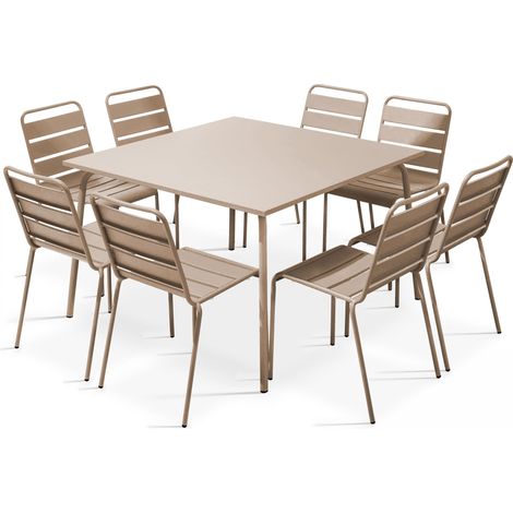 Ensemble table de jardin et 8 chaises en métal taupe - Palavas