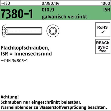 Flachkopfschraube ISO 7380-1 m.Innensechsrund M 5 x 30 -T25010.9 galvanisch verzinkt 500 Stück (1/2)