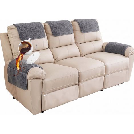 Set di protezioni per braccioli del divano - Set da 5 pezzi - Copribraccioli per divano - Morbido e confortevole - Morbido pile Sherpa - Grigio scuro felpato (1/5)