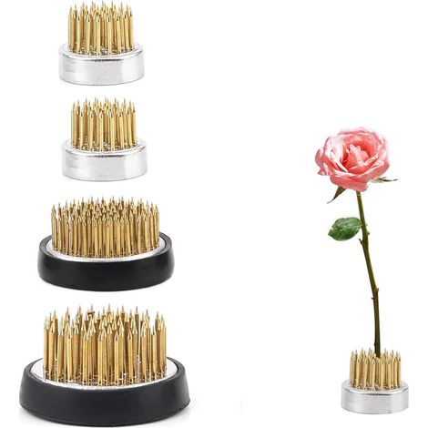Accessoires pour compositions florales – support rond avec 4 aiguilles en laiton 2,3 cm et 3,4 cm, base inox antidérapante, pour ikebana décoration jardin hôtel intérieur