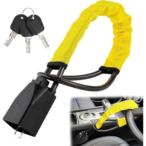 Antivol de voiture - Antivol de volant pour ceintures de sécurité - Antivol de volant universel et robuste - Antivol haute visibilité - Protection antivol - 3 clés (jaunes - 72 cm) (1/5)