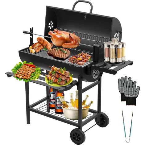 Barbecue au Charbon de Bois avec Grille de Cuisson XXL, Gants Anti-Brûlures, Thermomètre, Tiroir à Cendres, Évent Réglable, Grand Barbecue (Upgraded with Chicken Grill) (1/5)