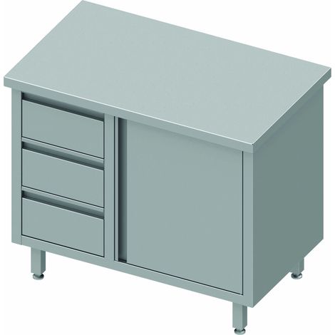 Meuble Bas Cuisine Inox - Porte & 3 Tiroirs à Gauche - Gamme 700 - Stalgast