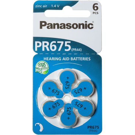 Blister da 6 pile a bottone zinco-aria 1,4V Panasonic - DA675, PR44, PR675