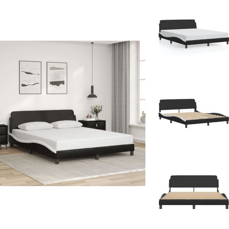 Cadre de lit sans matelas noir et blanc 160x200 cm similicuir - Cadre De Lit - Lit Double - Tête De Lit - Similicuir - Design Moderne (1/5)