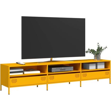 vidaXL Meuble TV jaune moutarde 202x39x43,5 cm acier laminé à froid (1/5)