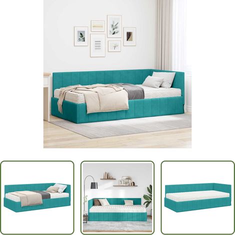 Samt - Eckbettgestell mit Matratze mit Matratze 2 pcs Türkis Samt (1/5)