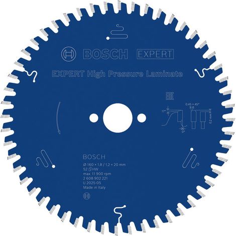 Bosch EXPERT High Pressure Laminate Circular Saw Blade 160 x 1.8/1.2 x 20mm T52 (1/4)