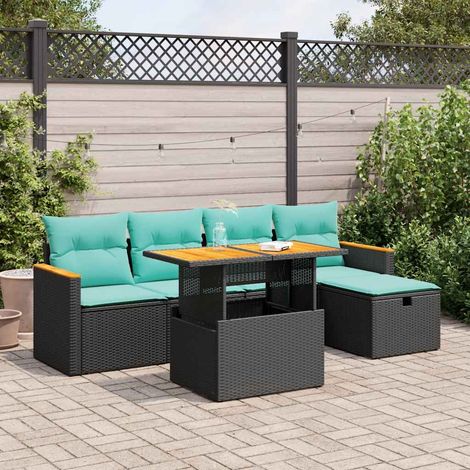 vidaXL Set sofás jardín y cojines 6 pzas ratán sintético acacia negro (1/5)