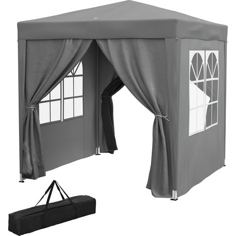 Outsunny Gazebo in Metallo 2x2 m Pieghevole con 4 Pareti Rimovibili Grigio
