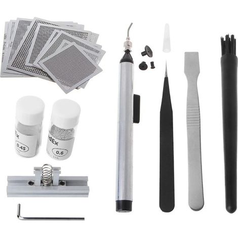Kit de reballage BGA pour S : pochoirs chauffants, pâte à souder, billes d'étain, station de soudage à chaud, treillis métallique.