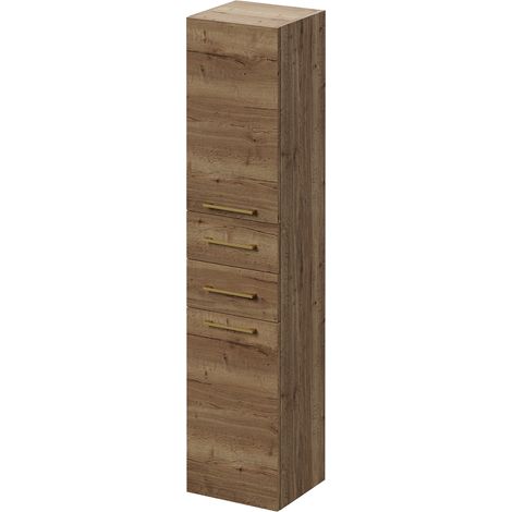 Napoli Tobacco Oak 350mm x 1600mm Wall Mounted Storage Unit - 350mm - Brushed Brass 160mm Handle