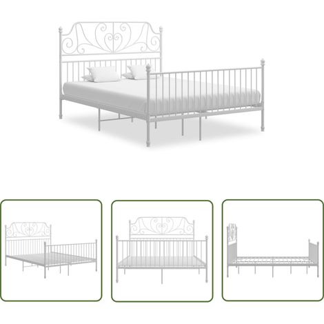 The Living Store Bettgestell Weiß Metall 140x200 cm - Metallbettfassungen - Doppelbett - Weißes Bettgestell - Boxspringbett - Bettkasten (1/5)