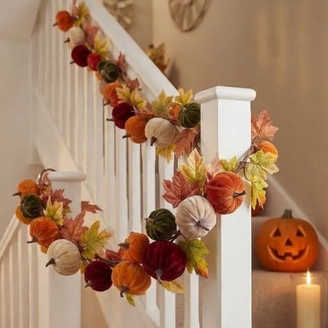 6ft Autumnal Plush Fall Pumpkin Garland (1/2)